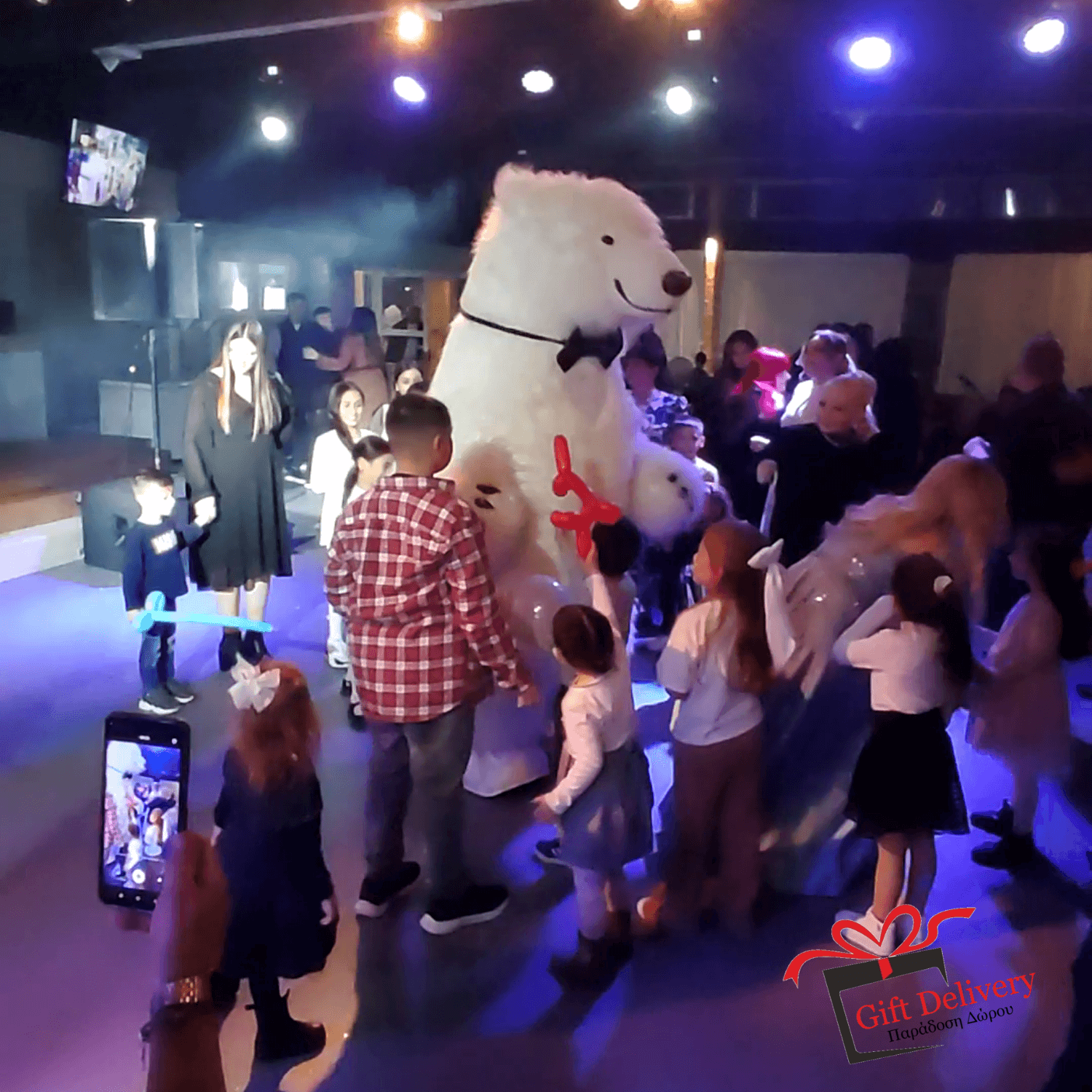 White Bear for Children's Parties, Spectacular Gift Delivery, Animator in Athens, Polar Bear Mascot